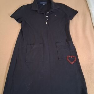 Tommy Hilfiger Navy Midi Dress with Red Heart Accent
